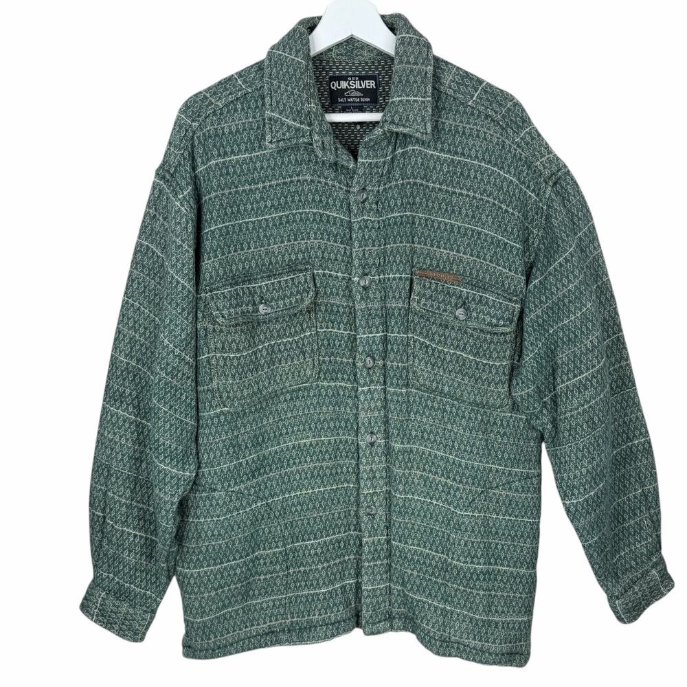 90s Quiksilver Salt Water Denim Shacket Jacket QSD Mens Large Green Button Surf